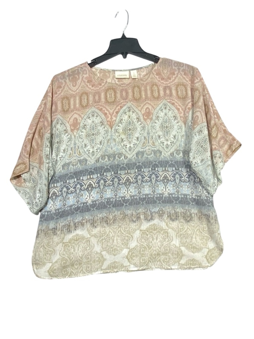Chico's Boho Mix Tapestry Paisley Blouse Womens 1 (M/8) Pastel 3/4 Batwing Flowy